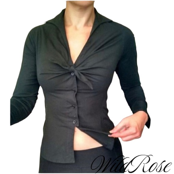 Byron Lars Black Cotton Long Sleeve Button Up Top - Picture 6 of 8